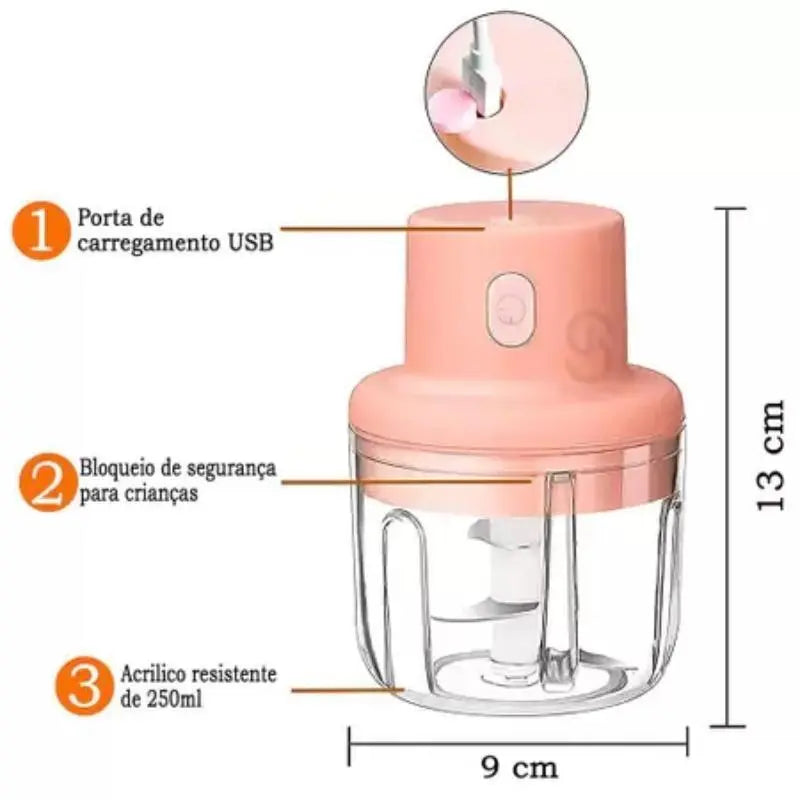 Mini Triturador Elétrico para Alho, Legumes e Temperos 250ml/ Triturador recarregável sem fio.