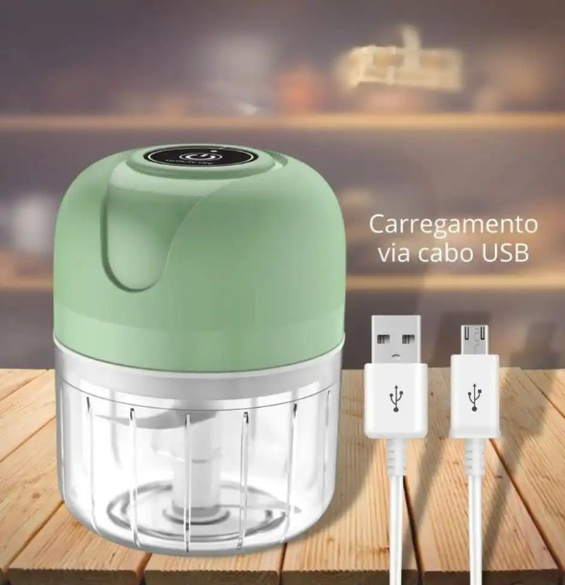 Mini Processador Triturador Elétrico 3 Laminas Moedor Alho Cebola Carne Vegetais Fruta Amendoim Recarregável USB 250ml