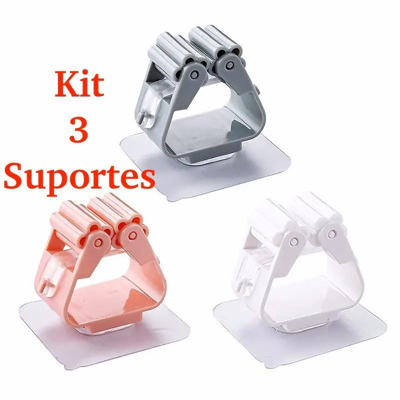 Kit com 3 suportes para vassouras, rodos e utensílios.